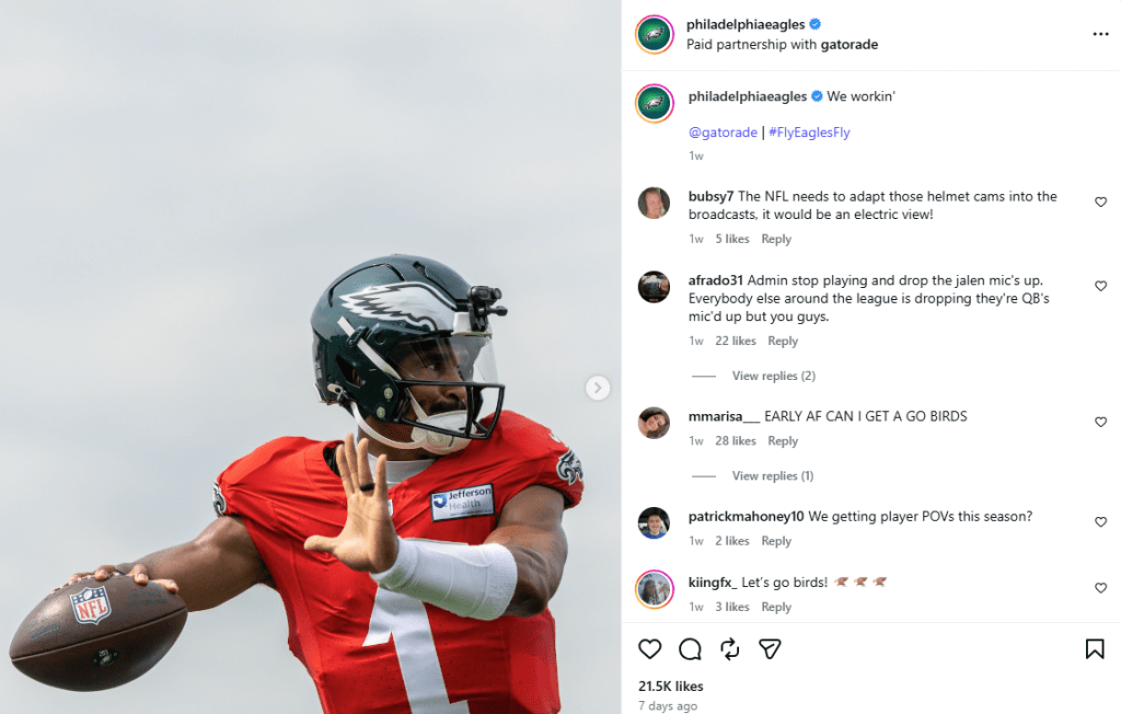 Jalen Hurts Helmet Mounted POV Camera